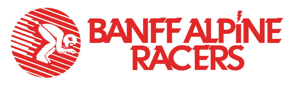 Banff Alpine Racers logo, red racing skier emblem for race training in Banff.